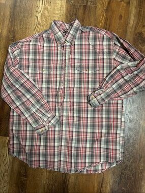Stetson Red and Gray Plaid Button-Down Shirt